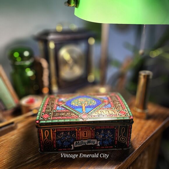 Vtg Retro Tin Box Milky Way 1998 Canister 12 Days Christmas Stained Glass Chest - Picture 12 of 15